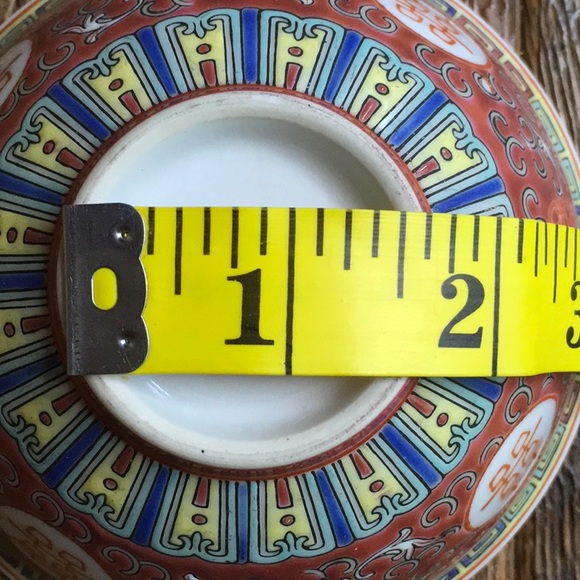 Chinese coral red mun shou longevity pattern rice bowl - Picture 7 of 8